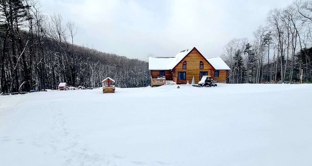 Pagano log home in heavy snow January 2025